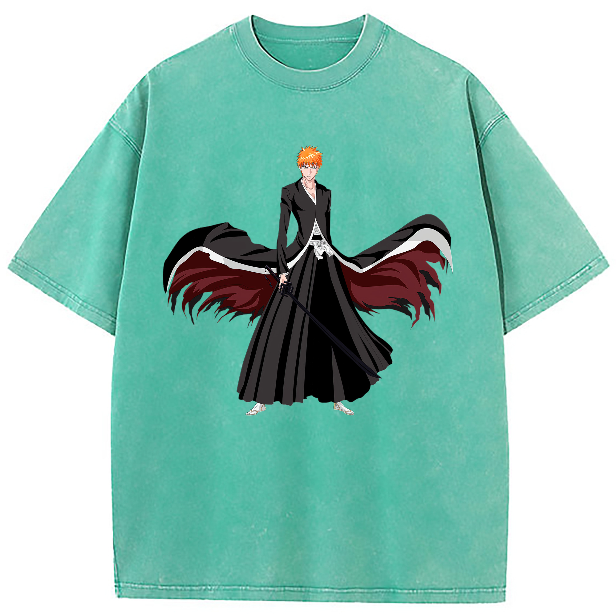 （画像用） ブリーチ 黒崎一護（くろさき いちご）BLEACH Kurosaki Ichigo 綿100% ヴィンテージ風 半袖Tシャツ（フロントプリント）
